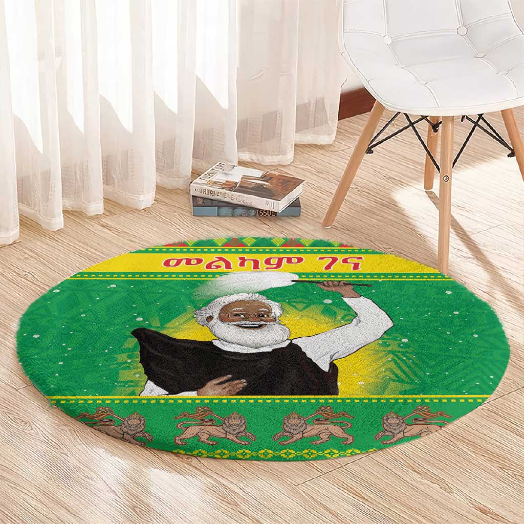 Afro Ethiopia Christmas Round Carpet Melkam Gena Yegena Abat LT05