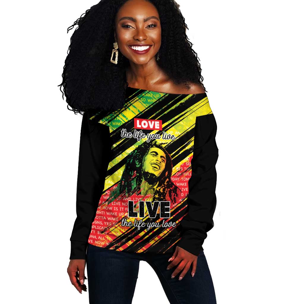 Reggae Legend Off Shoulder Sweater Love The Life You Live Live The Life You Love LT05