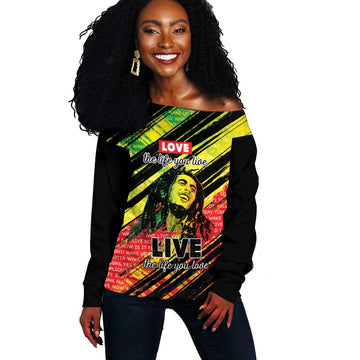Reggae Legend Off Shoulder Sweater Love The Life You Live Live The Life You Love LT05