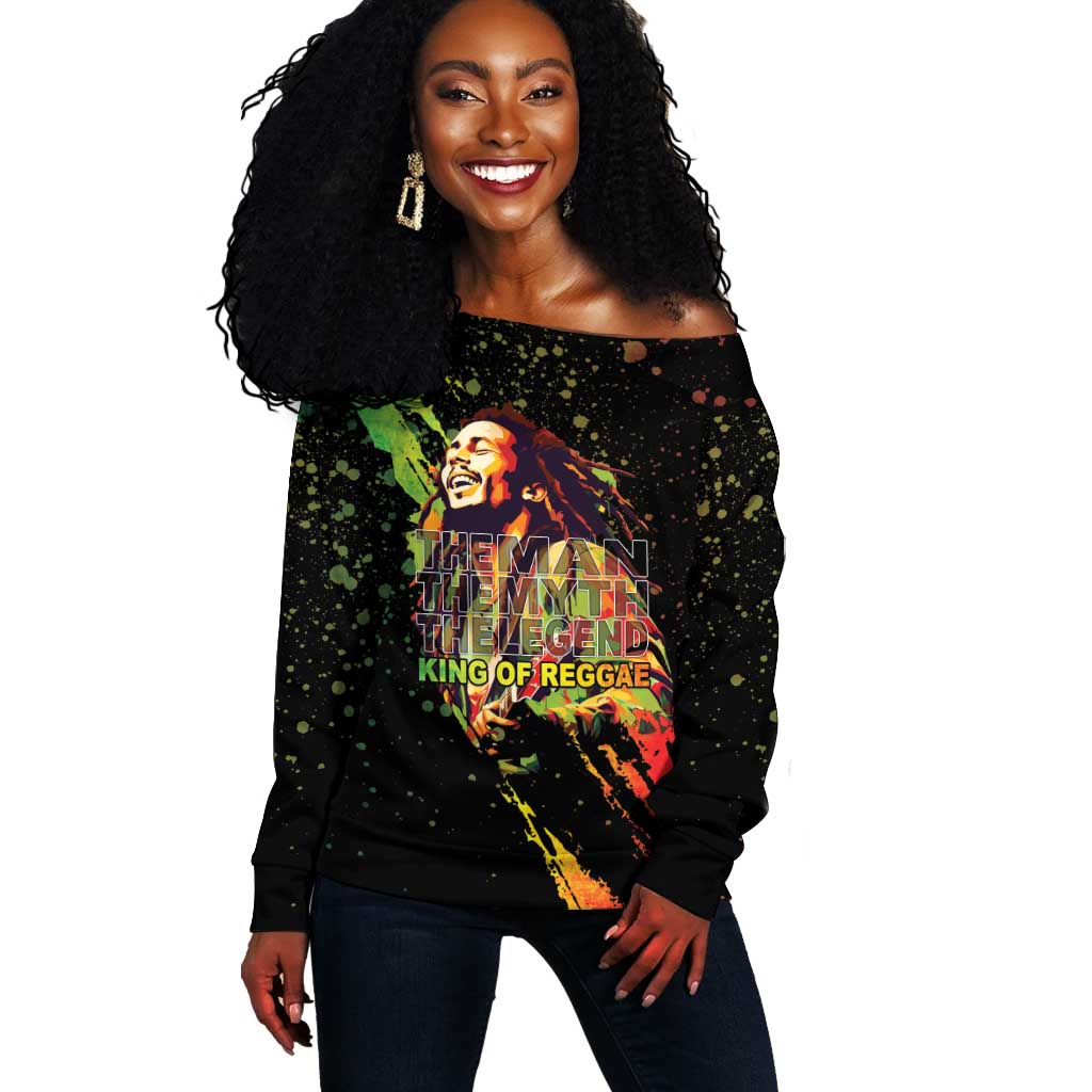 Afro Legend Bob Off Shoulder Sweater One Love Heart Destiny LT05