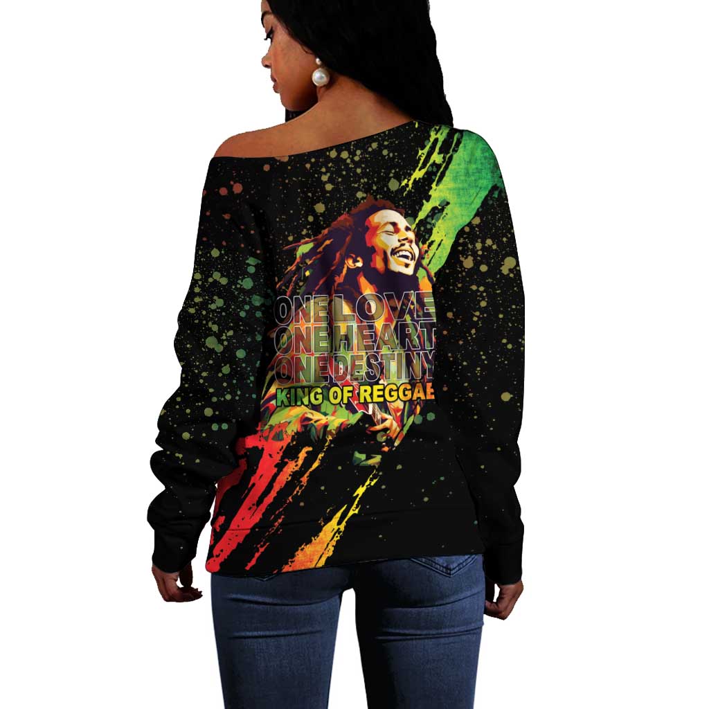 Afro Legend Bob Off Shoulder Sweater One Love Heart Destiny LT05