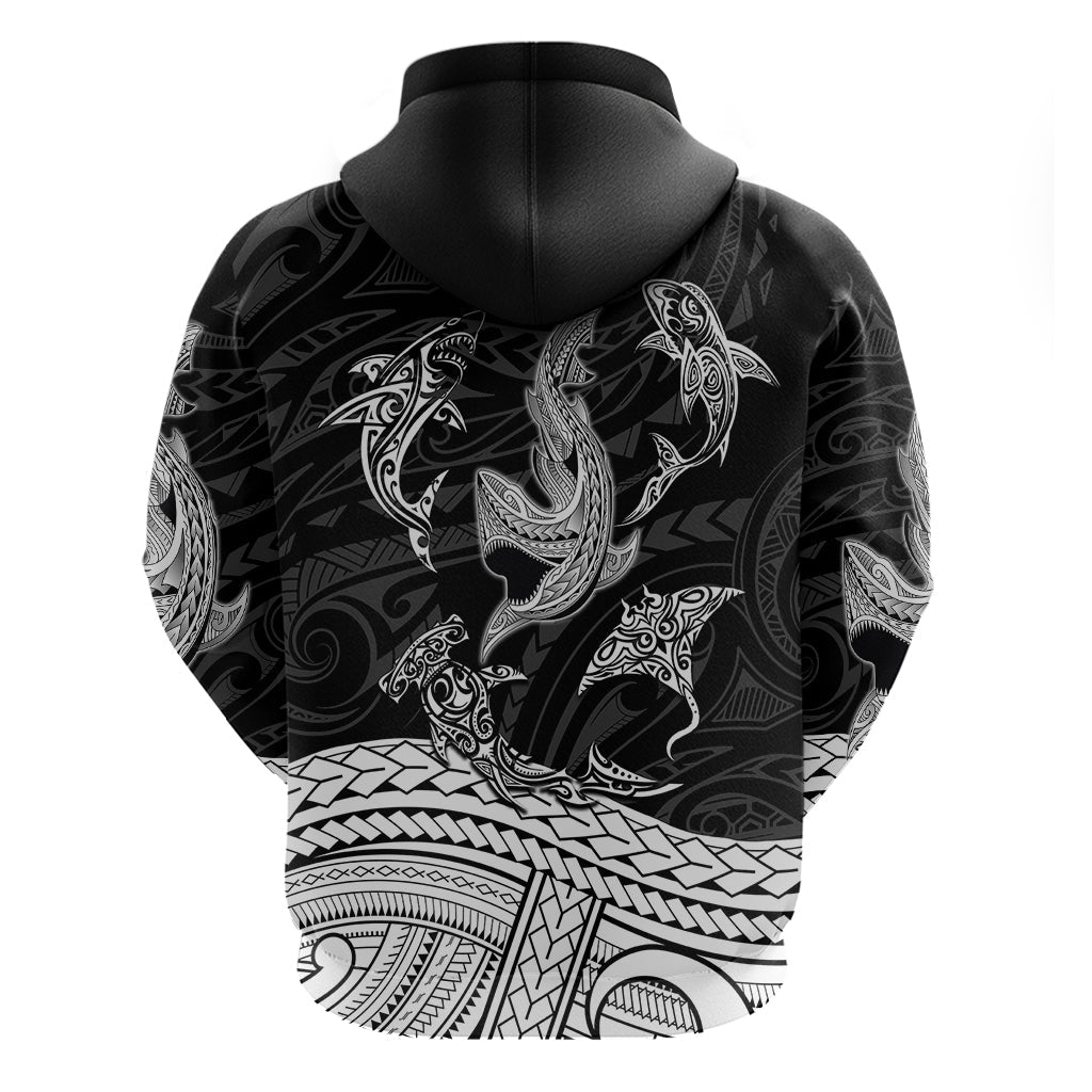 Polynesian Tribal Hoodie with Sharks Tattoo White LT6