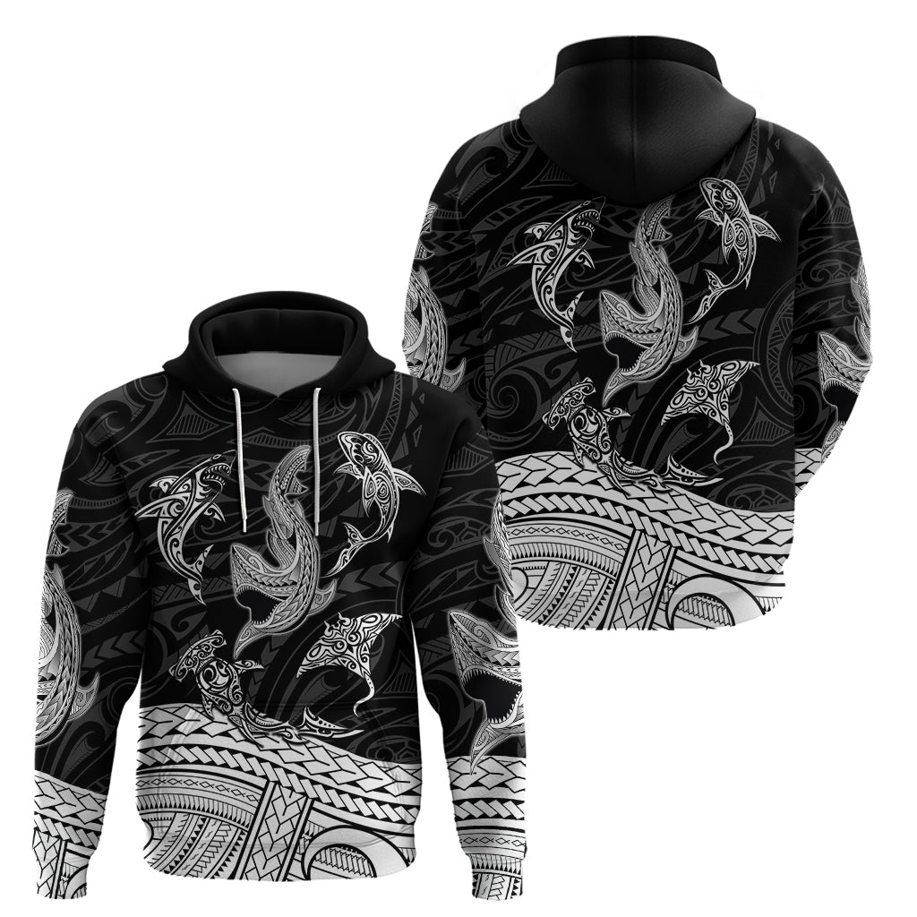 Polynesian Tribal Hoodie with Sharks Tattoo White LT6