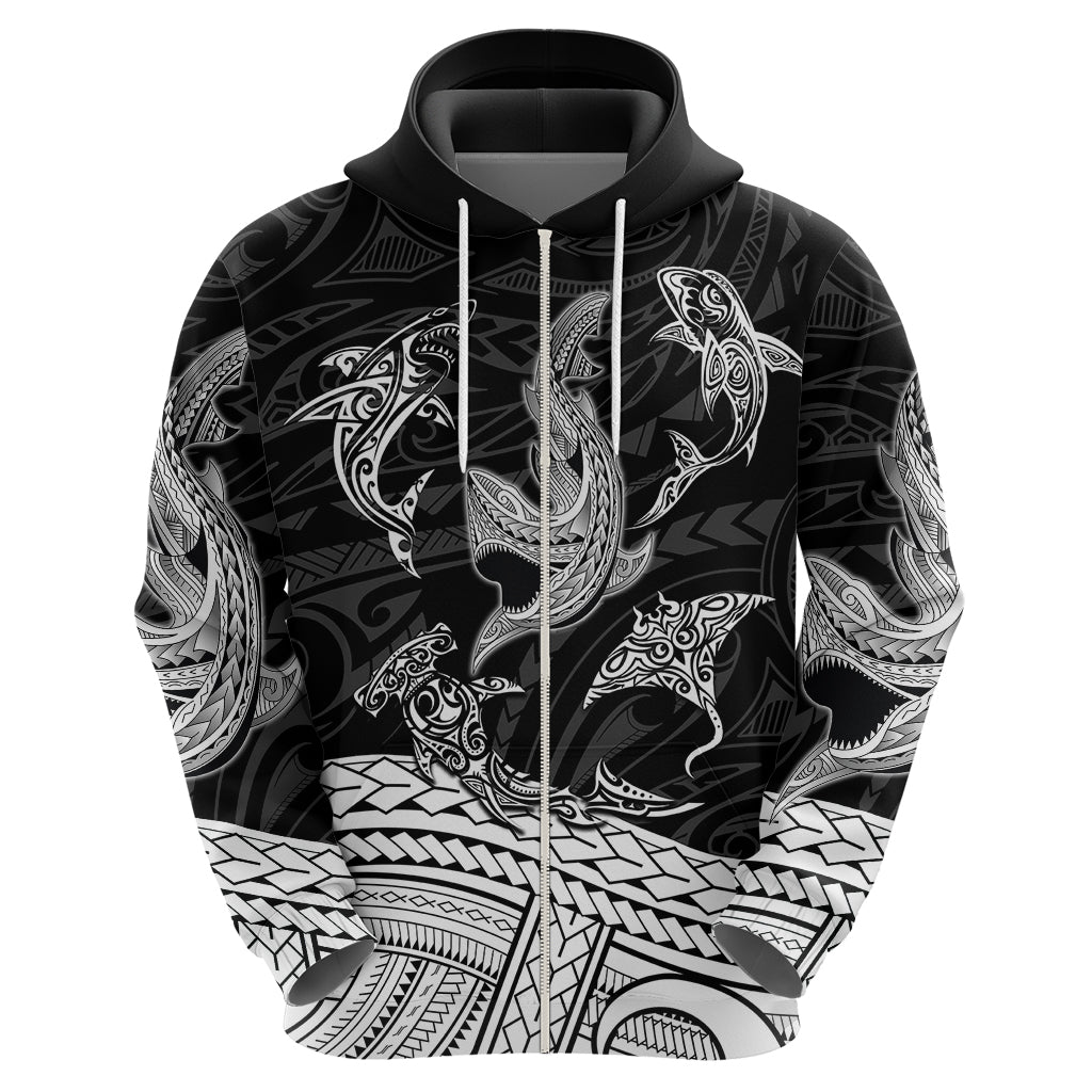 Polynesian Tribal Hoodie with Sharks Tattoo White LT6