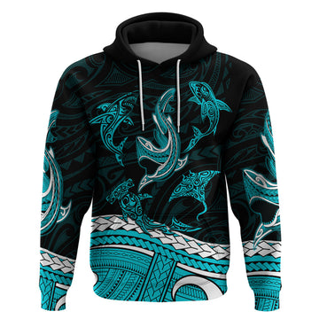 Polynesian Tribal Hoodie with Sharks Tattoo Green LT6