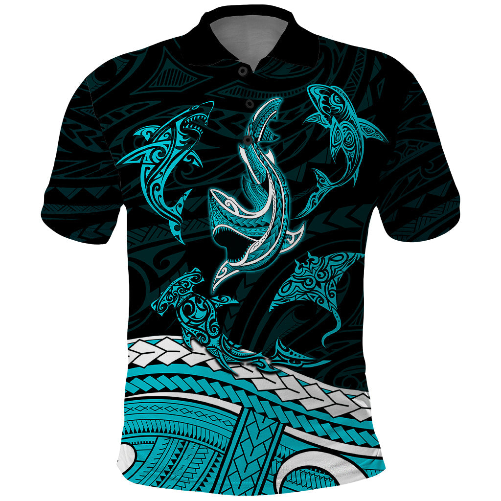 Polynesian Tribal Polo Shirt with Sharks Tattoo Green LT6