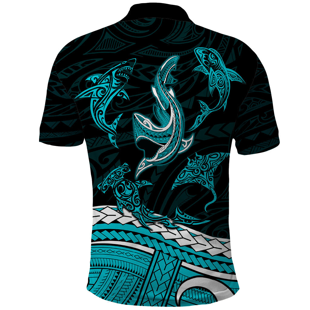 Polynesian Tribal Polo Shirt with Sharks Tattoo Green LT6