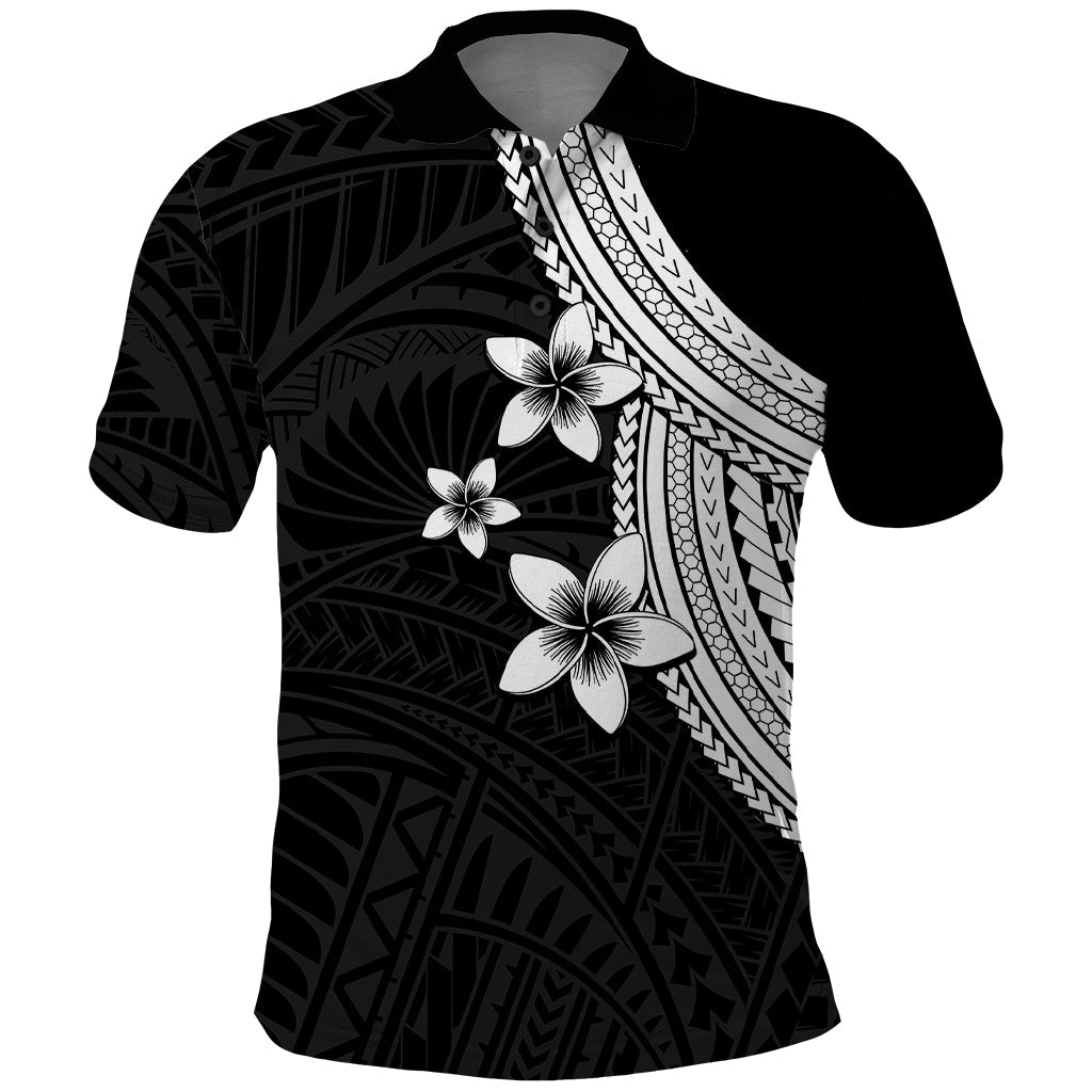 Polynesian Polo Shirt With Plumeria Flower White LT6