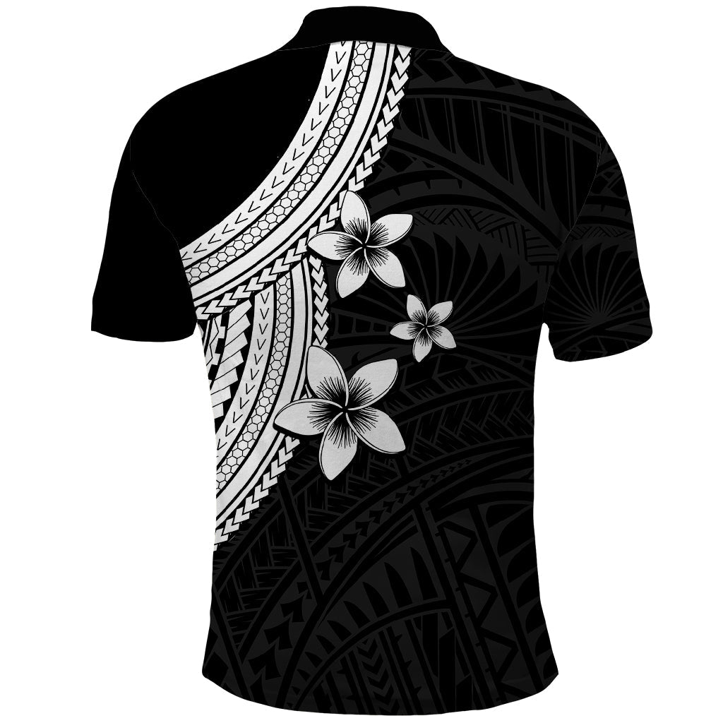 Polynesian Polo Shirt With Plumeria Flower White LT6