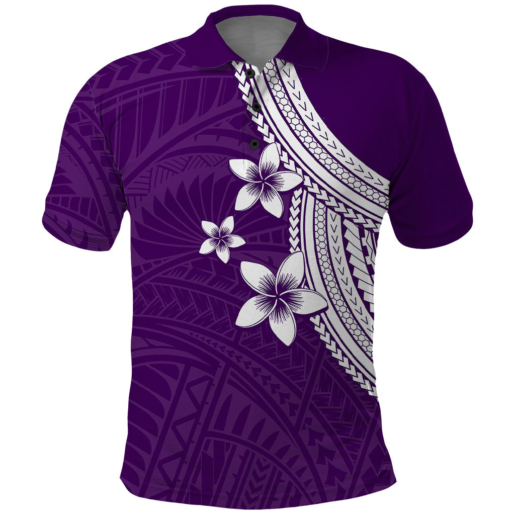 Polynesian Polo Shirt With Plumeria Flower Purple LT6