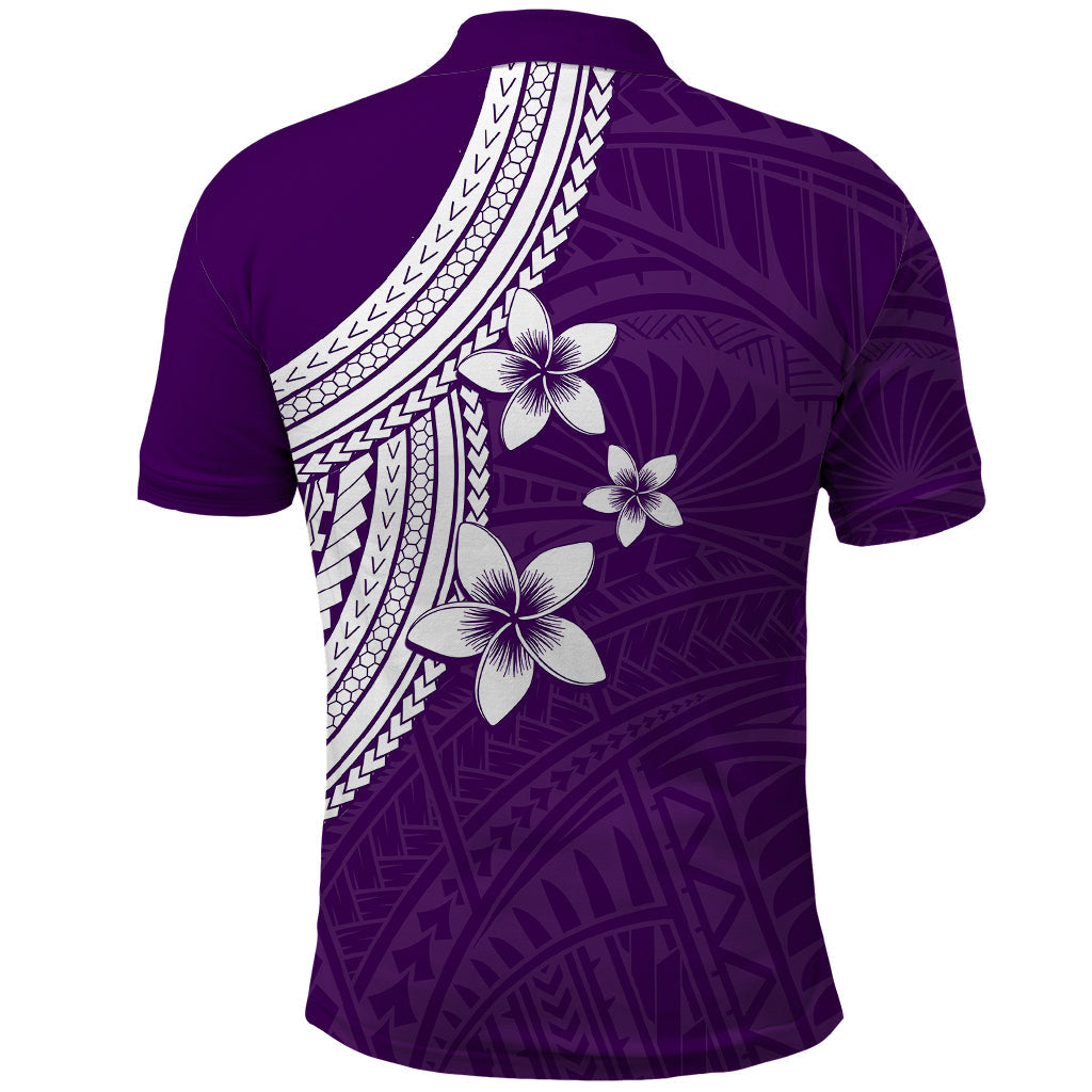 Polynesian Polo Shirt With Plumeria Flower Purple LT6