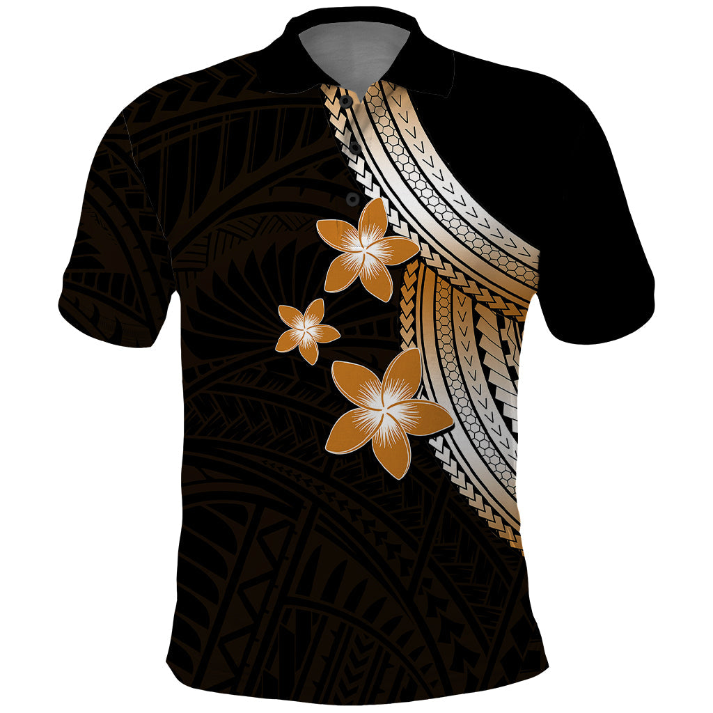Polynesian Polo Shirt With Plumeria Flower Gold LT6