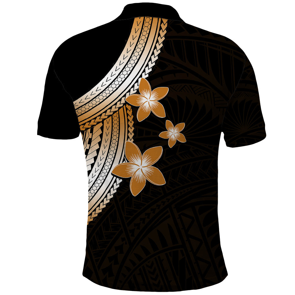 Polynesian Polo Shirt With Plumeria Flower Gold LT6