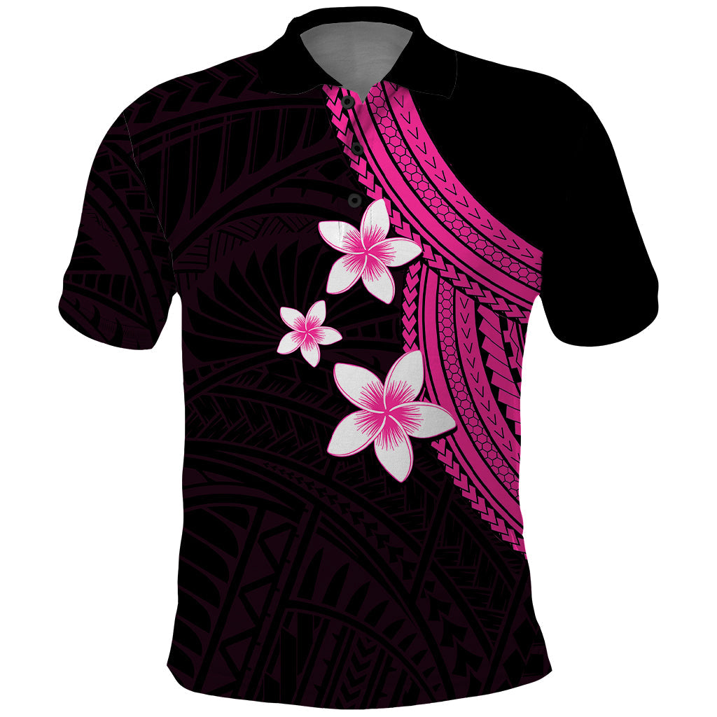 Polynesian Polo Shirt With Plumeria Flower Pink LT6