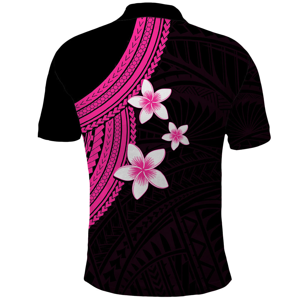 Polynesian Polo Shirt With Plumeria Flower Pink LT6