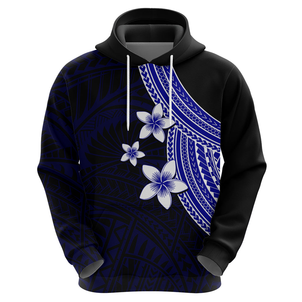 Polynesian Hoodie With Plumeria Flower Blue LT6
