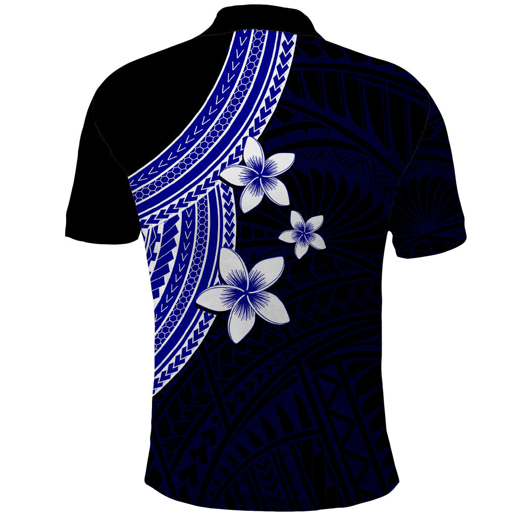 Polynesian Polo Shirt With Plumeria Flower Blue LT6