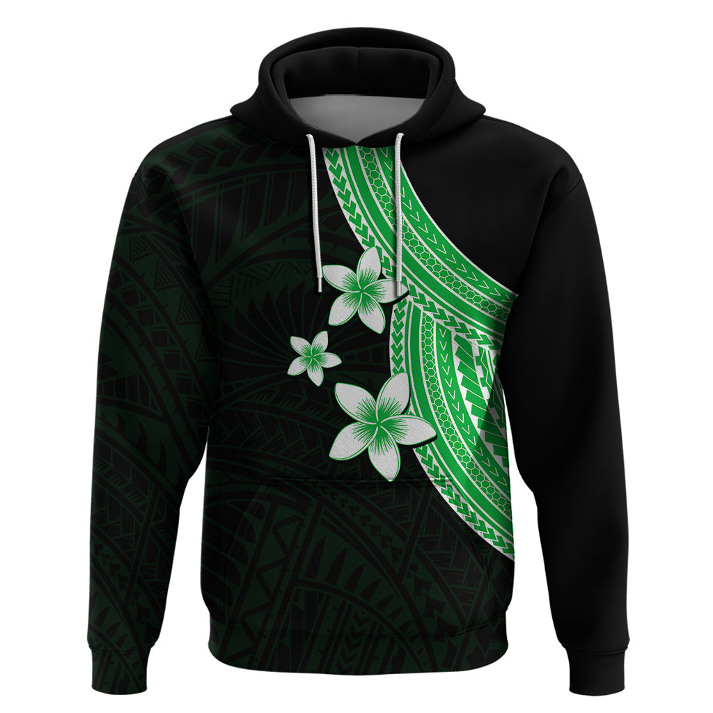 Polynesian Hoodie With Plumeria Flower Green LT6
