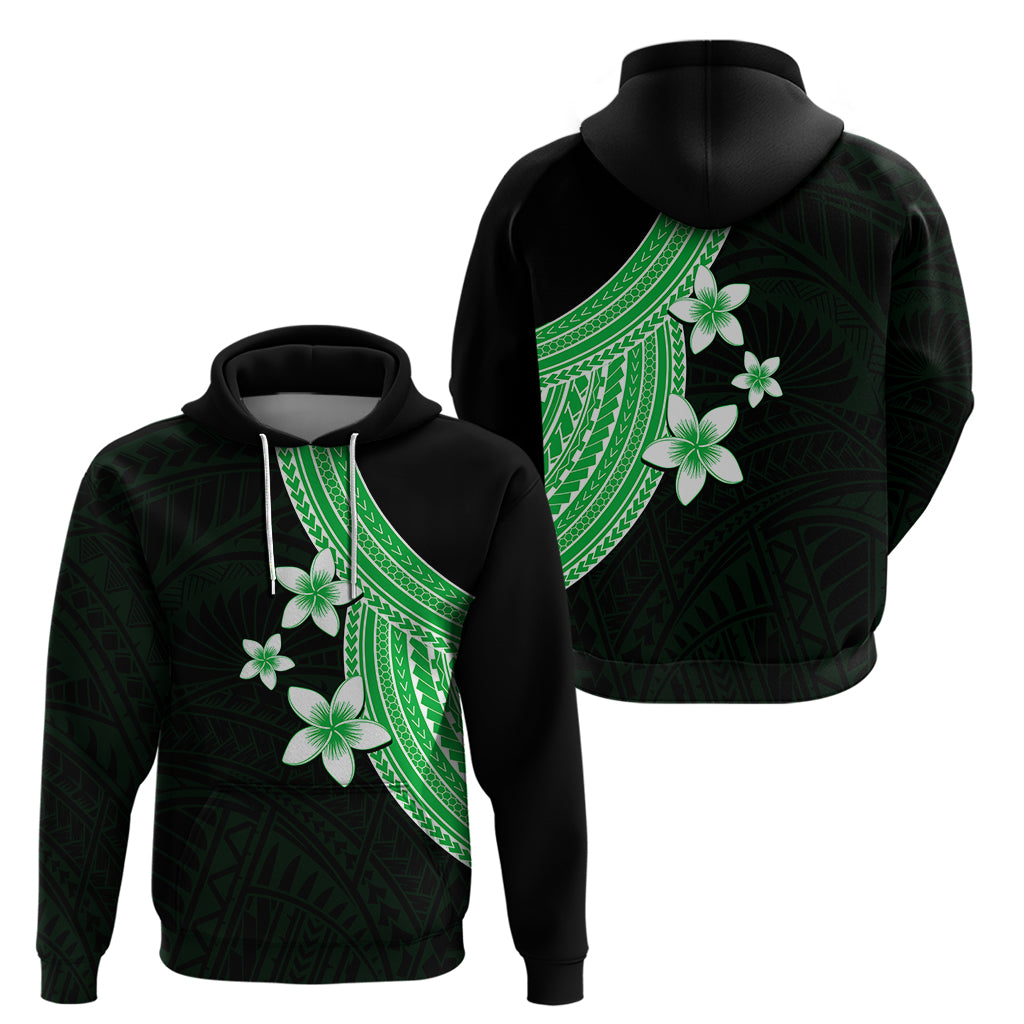 Polynesian Hoodie With Plumeria Flower Green LT6