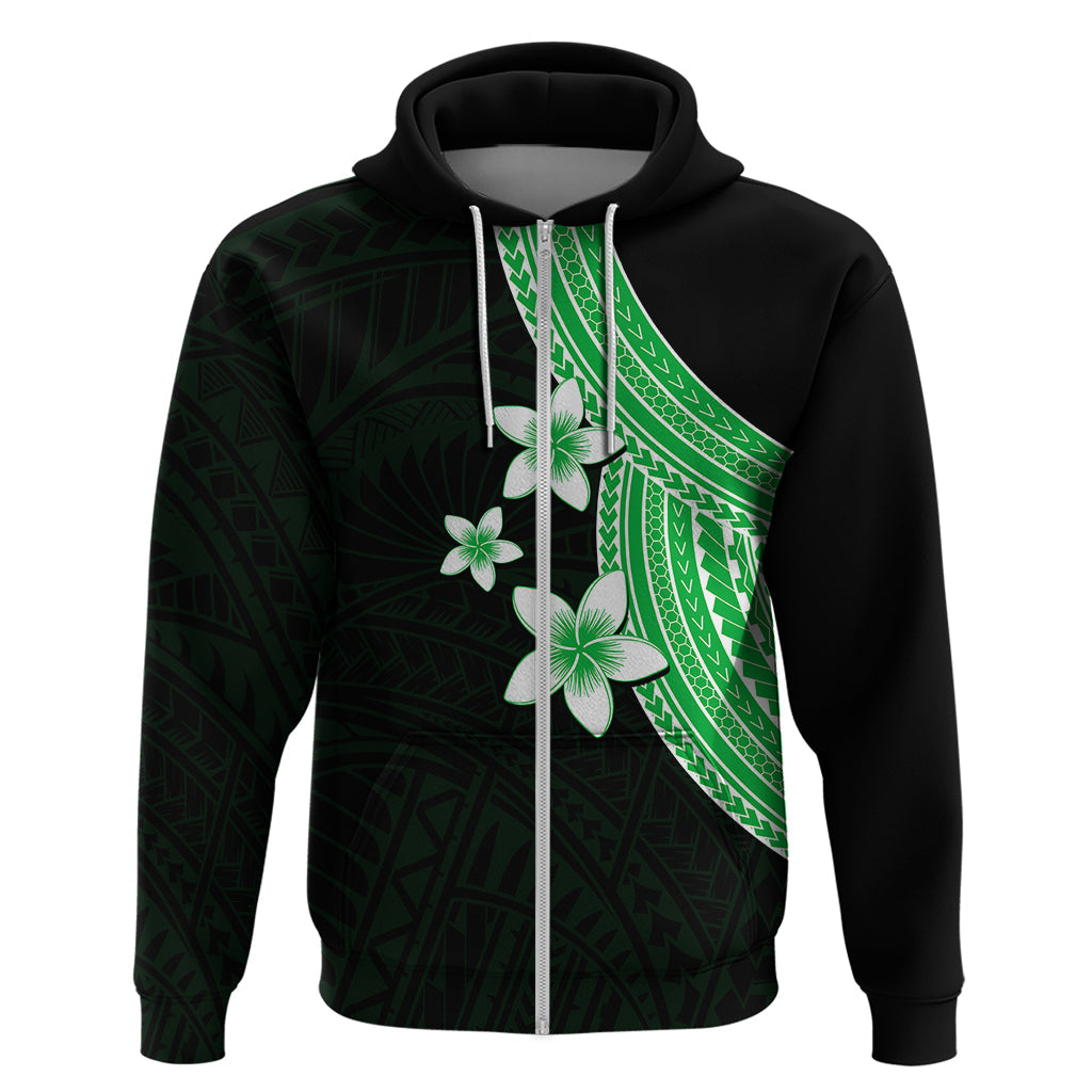 Polynesian Hoodie With Plumeria Flower Green LT6