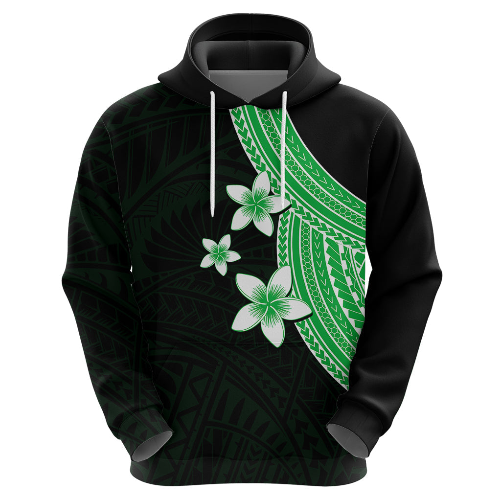 Polynesian Hoodie With Plumeria Flower Green LT6