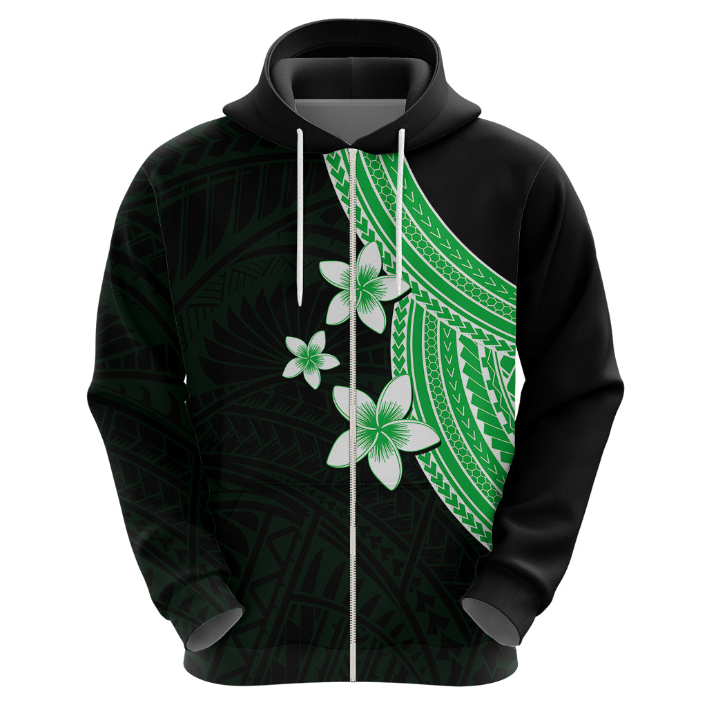 Polynesian Hoodie With Plumeria Flower Green LT6