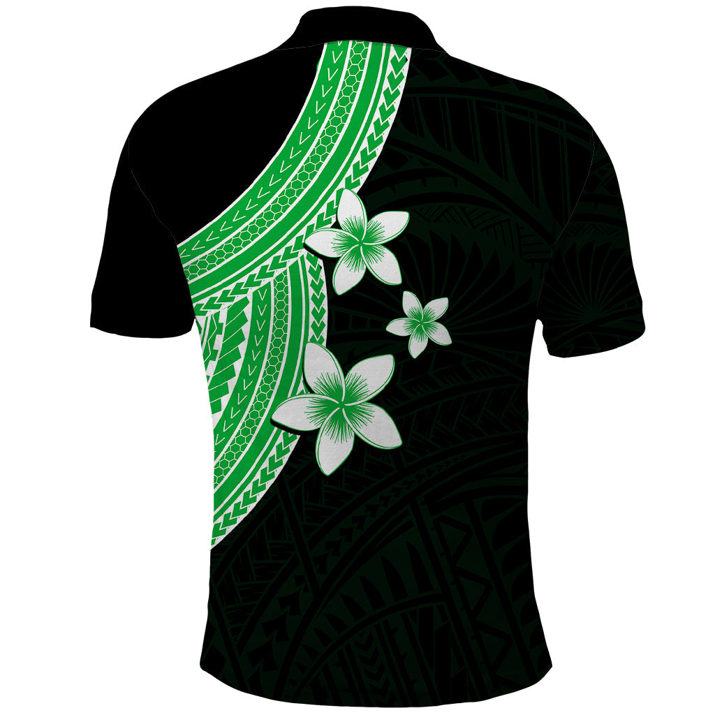 Polynesian Polo Shirt With Plumeria Flower Green LT6