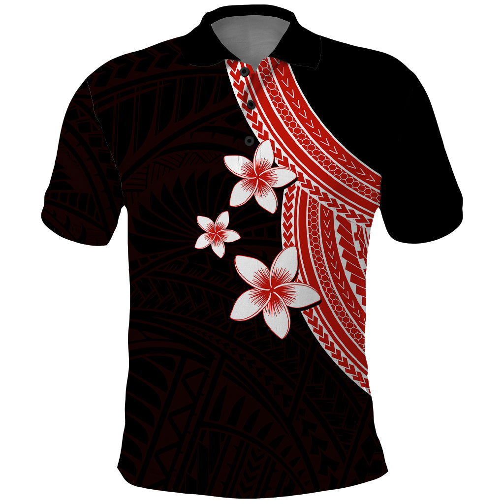 Polynesian Polo Shirt With Plumeria Flower Red LT6