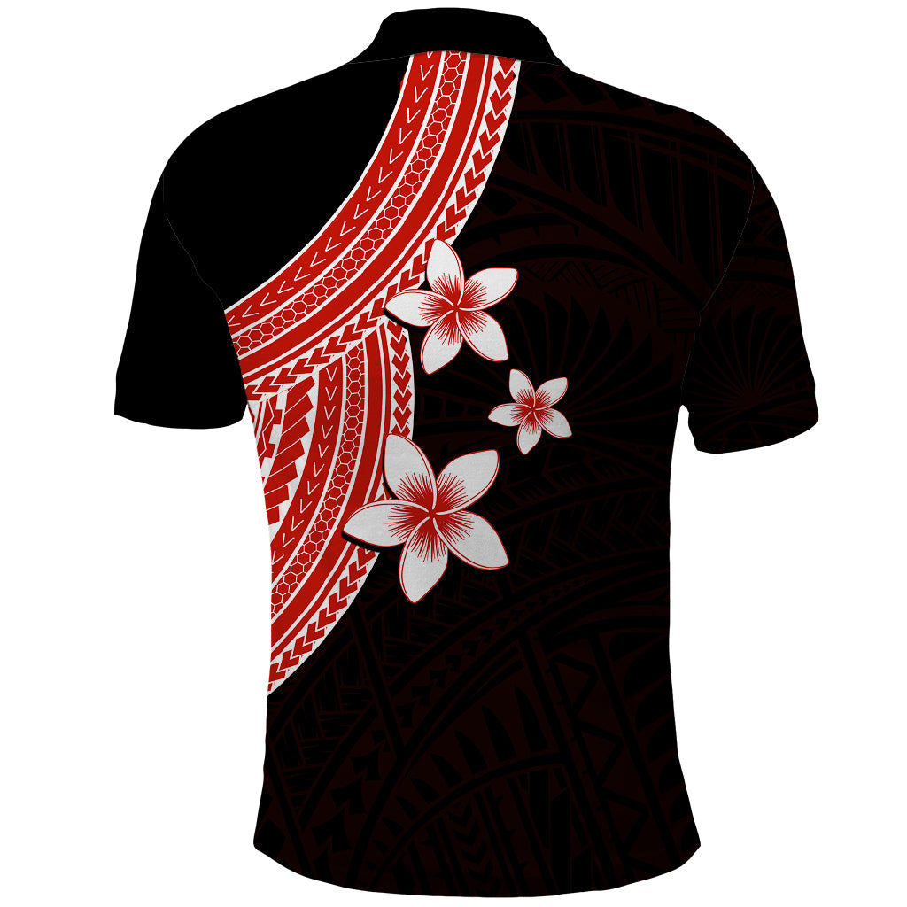 Polynesian Polo Shirt With Plumeria Flower Red LT6