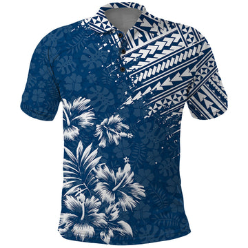 Hawaii Summer Polo Shirt Mix Polynesian Dark Blue LT6