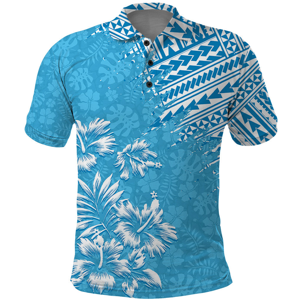Hawaii Summer Polo Shirt Mix Polynesian Light Blue LT6