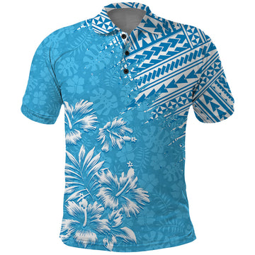Hawaii Summer Polo Shirt Mix Polynesian Light Blue LT6