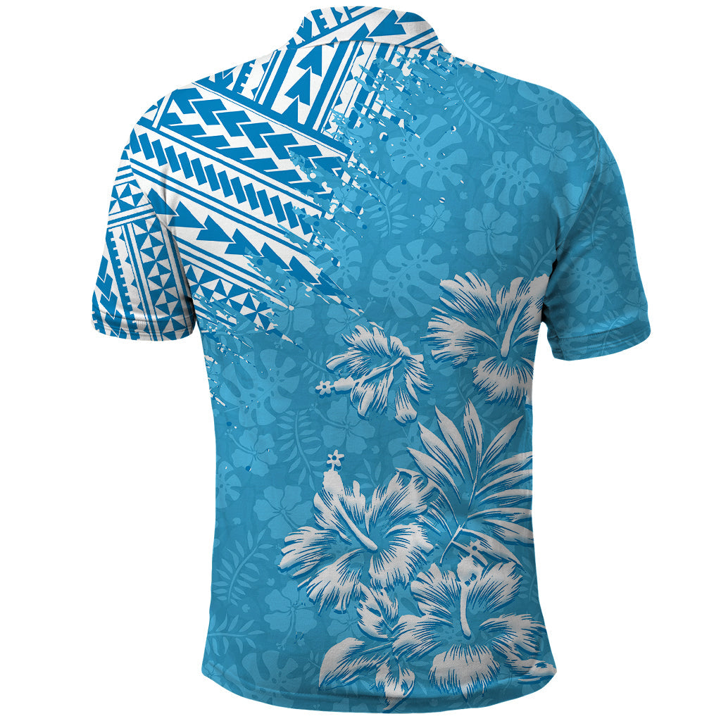 Hawaii Summer Polo Shirt Mix Polynesian Light Blue LT6