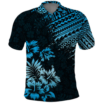 Hawaii Summer Polo Shirt Mix Polynesian Black-Blue LT6