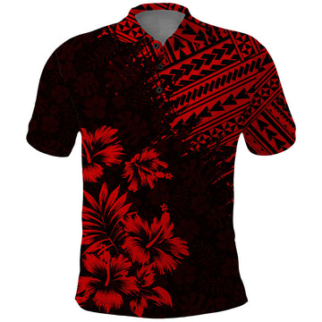 Hawaii Summer Polo Shirt Mix Polynesian Black-Red LT6