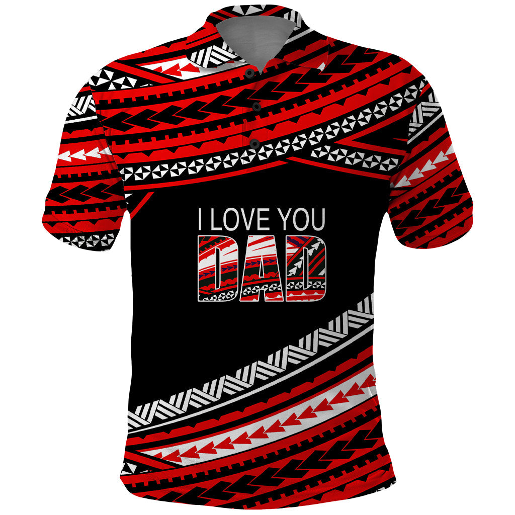 Custom Happy Fathers Day Polynesian Polo Shirt I Love You Dad Red LT6