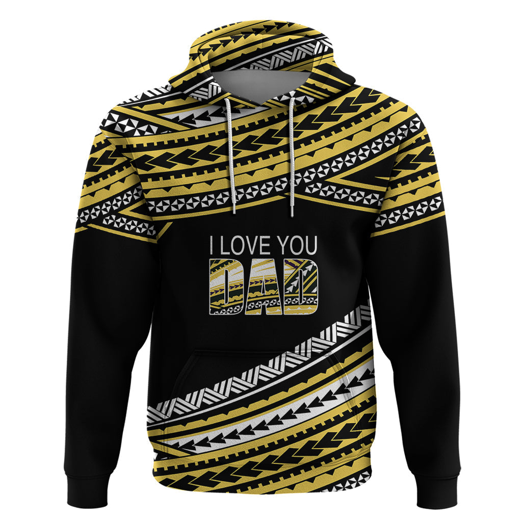 Personalized Happy Fathers Day Polynesian Hoodie I Love You Dad Gold LT6
