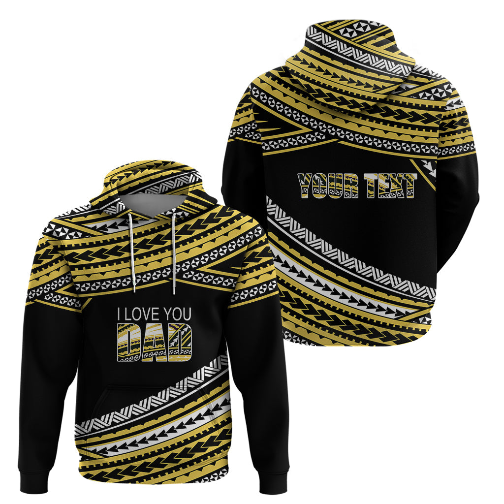 Personalized Happy Fathers Day Polynesian Hoodie I Love You Dad Gold LT6