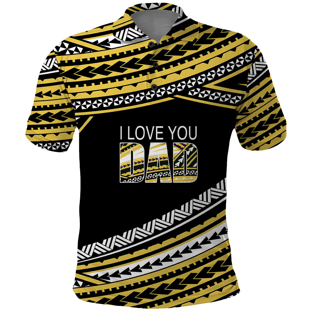 Custom Happy Fathers Day Polynesian Polo Shirt I Love You Dad Gold LT6