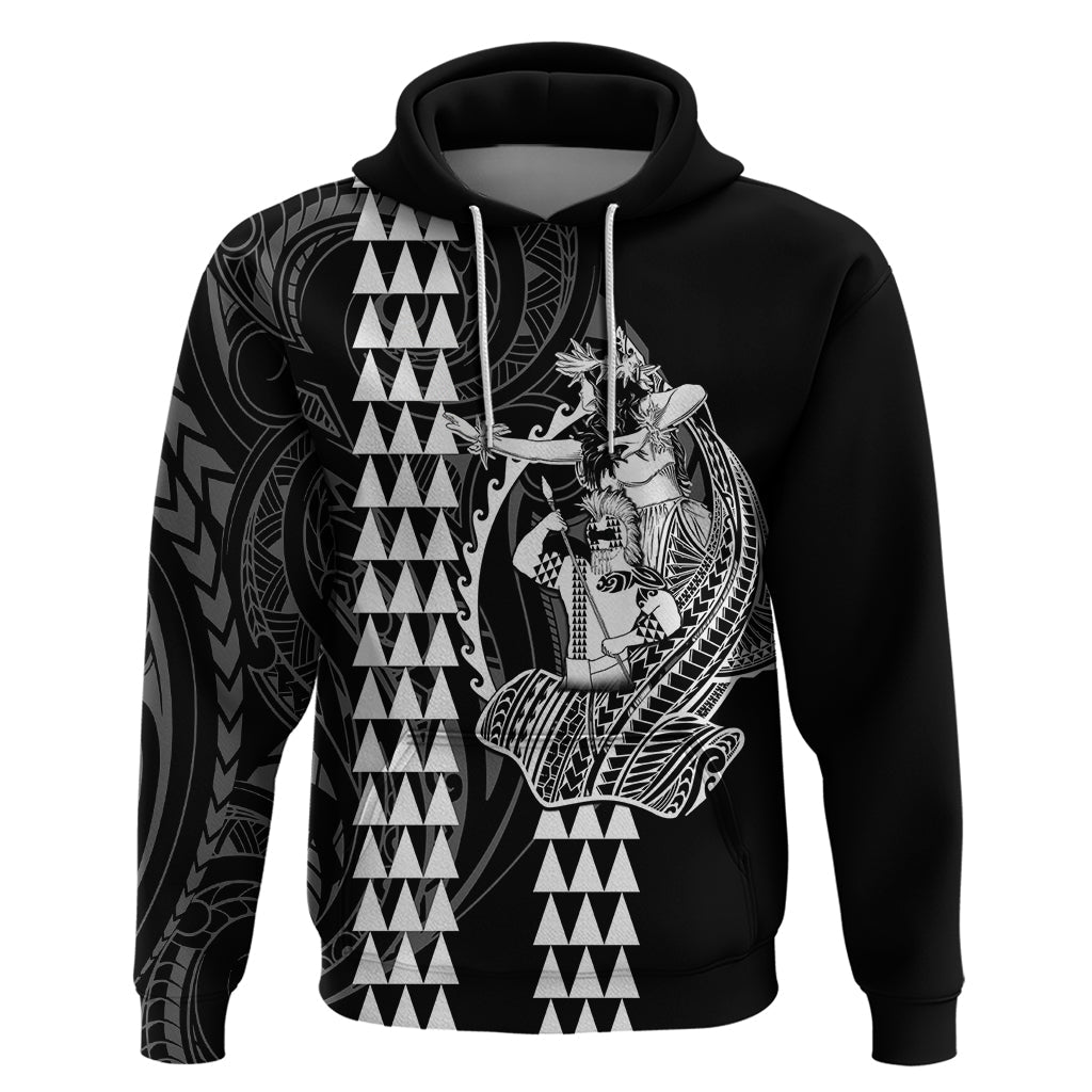Polynesian Hoodie Hawaiian Warrior and Aloha Girl With Hammerhead Shark Tattoos White LT6