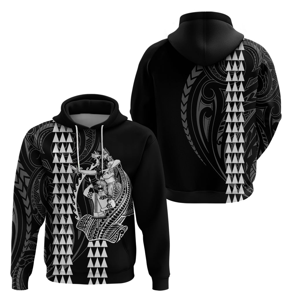 Polynesian Hoodie Hawaiian Warrior and Aloha Girl With Hammerhead Shark Tattoos White LT6