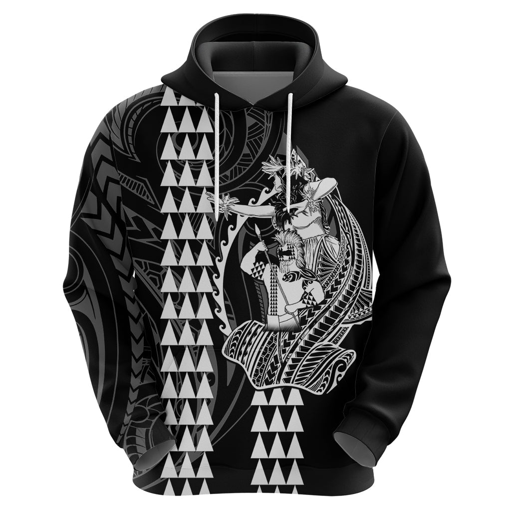 Polynesian Hoodie Hawaiian Warrior and Aloha Girl With Hammerhead Shark Tattoos White LT6