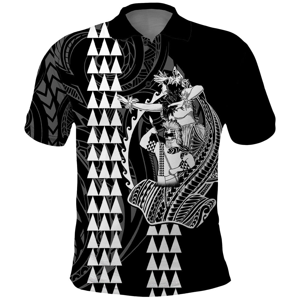 Polynesian Polo Shirt Hawaiian Warrior and Aloha Girl With Hammerhead Shark Tattoos White LT6