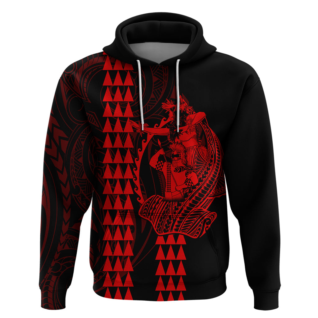 Polynesian Hoodie Hawaiian Warrior and Aloha Girl With Hammerhead Shark Tattoos Red LT6