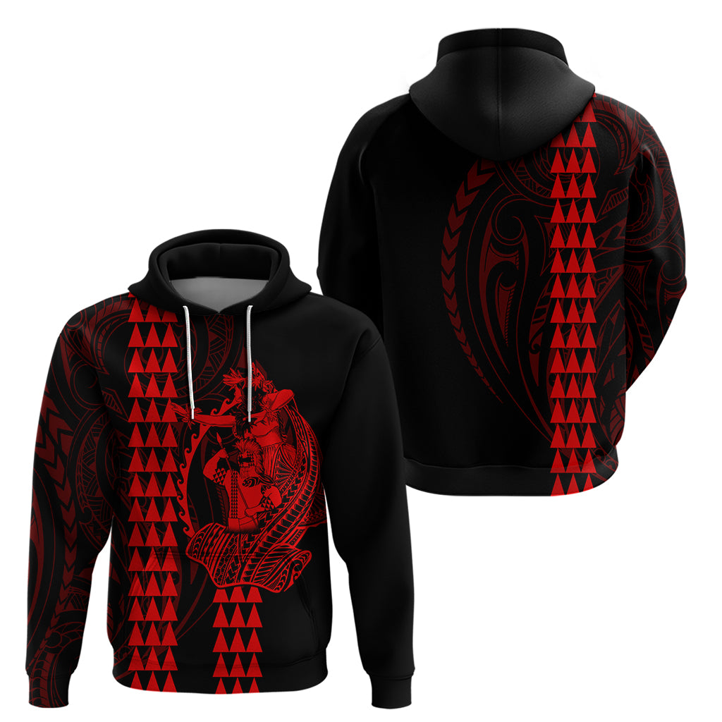 Polynesian Hoodie Hawaiian Warrior and Aloha Girl With Hammerhead Shark Tattoos Red LT6