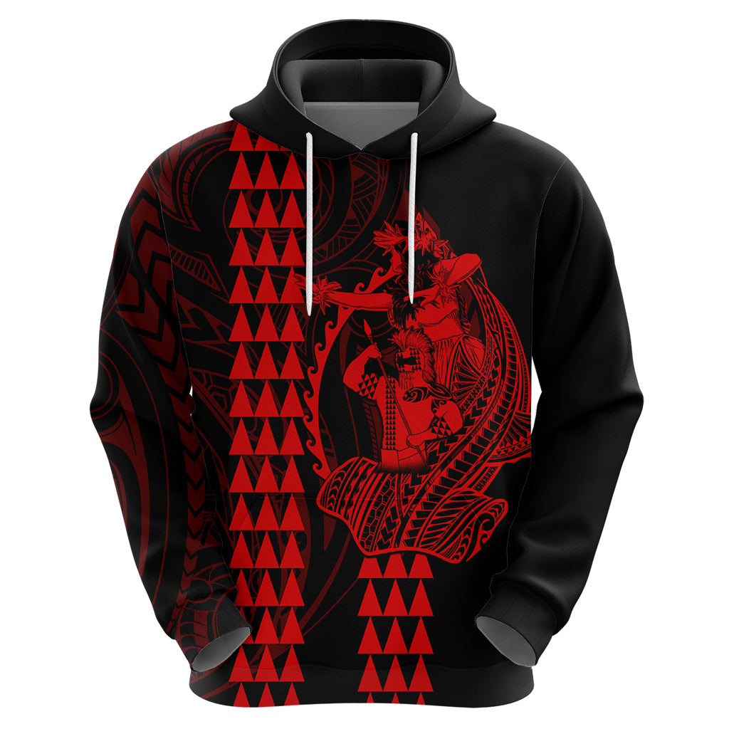 Polynesian Hoodie Hawaiian Warrior and Aloha Girl With Hammerhead Shark Tattoos Red LT6