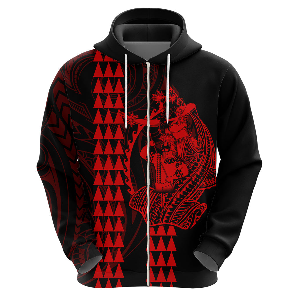 Polynesian Hoodie Hawaiian Warrior and Aloha Girl With Hammerhead Shark Tattoos Red LT6