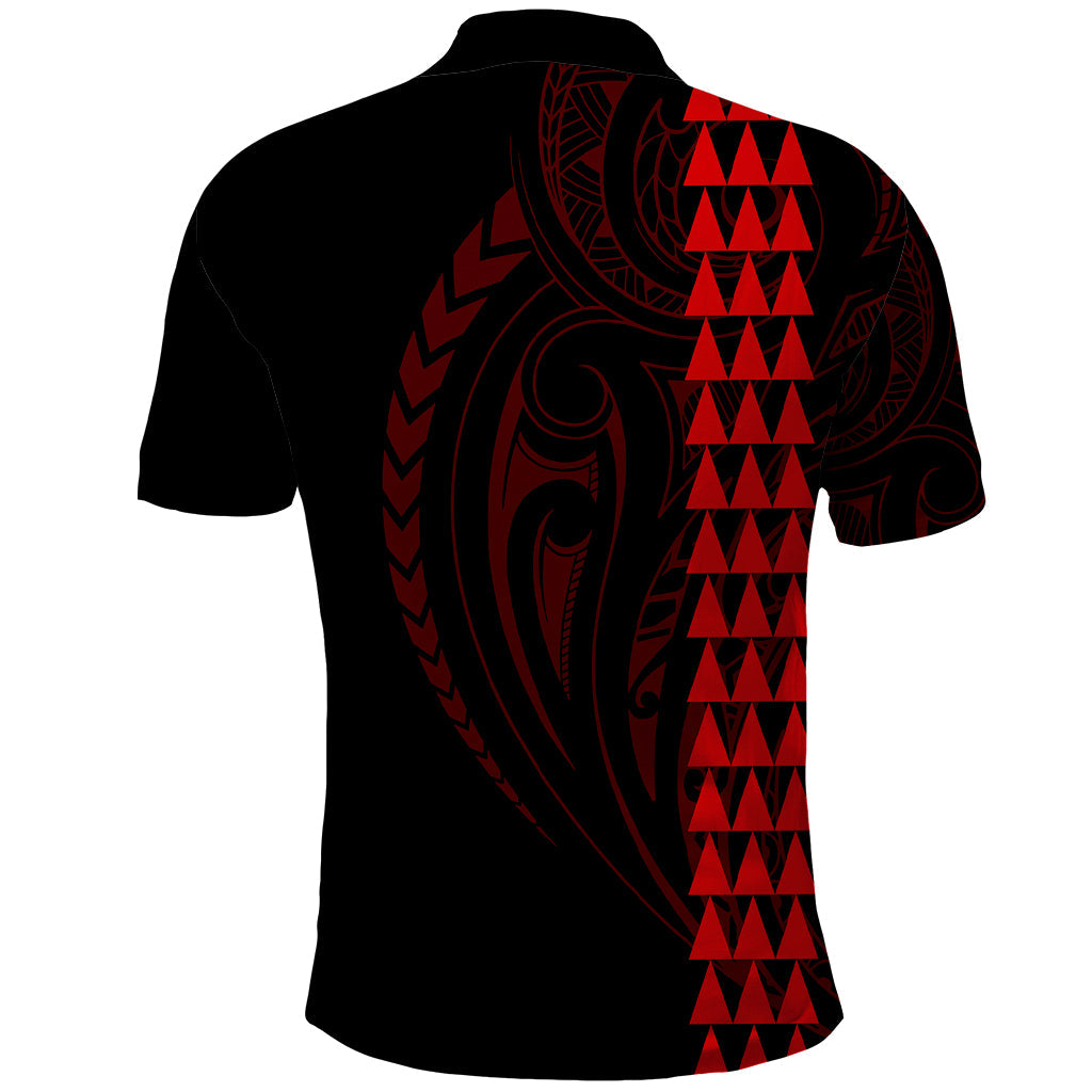 Polynesian Polo Shirt Hawaiian Warrior and Aloha Girl With Hammerhead Shark Tattoos Red LT6