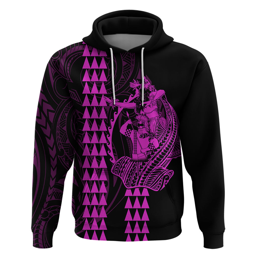 Polynesian Hoodie Hawaiian Warrior and Aloha Girl With Hammerhead Shark Tattoos Purple LT6