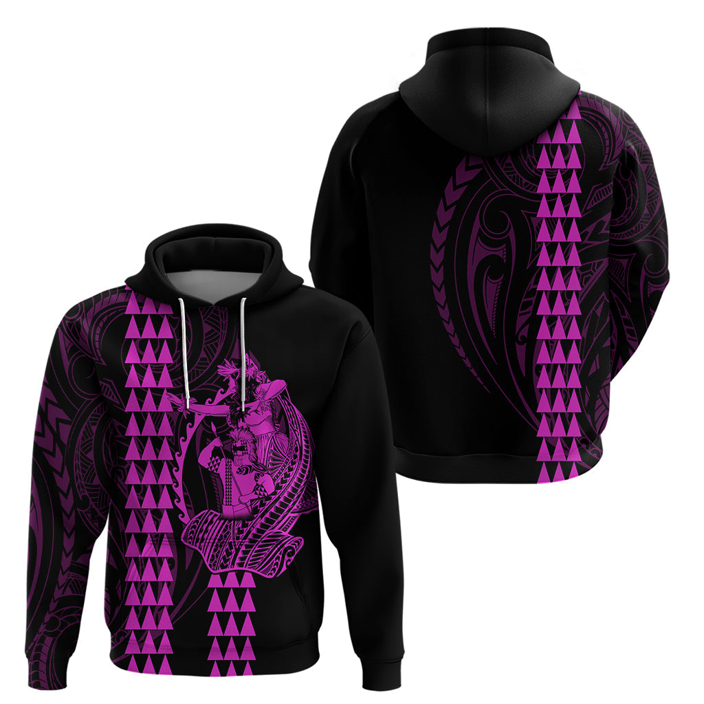 Polynesian Hoodie Hawaiian Warrior and Aloha Girl With Hammerhead Shark Tattoos Purple LT6